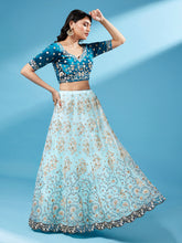 Load image into Gallery viewer, Sky - Net Floral Work Semi-Stitched Lehenga Clothsvilla