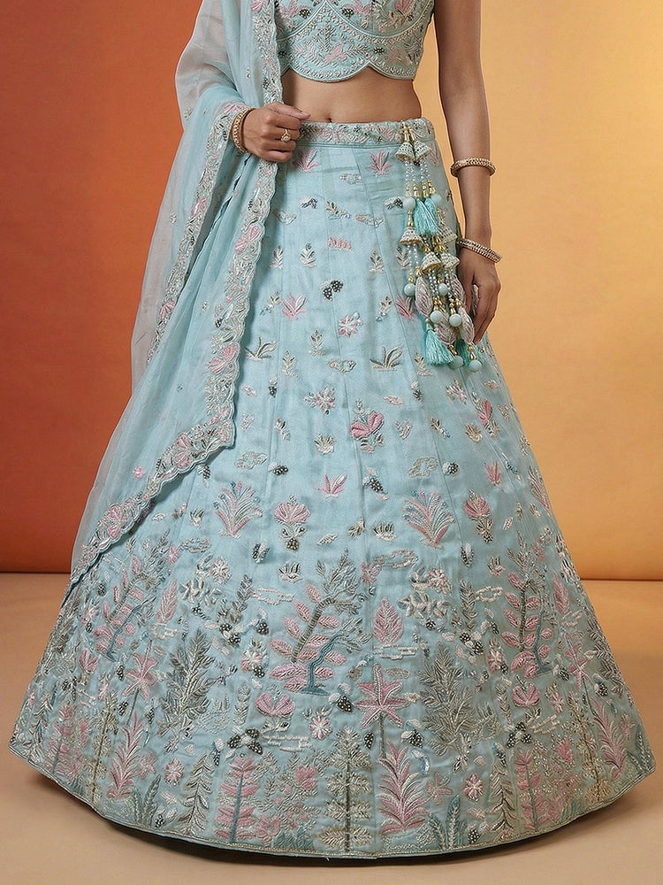 Organza Swarovski stones Embroidered Lehenga Choli with Dupatta Clothsvilla