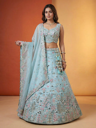 Organza Swarovski stones Embroidered Lehenga Choli with Dupatta Clothsvilla