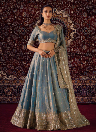 Sky Party Wear Silk Lehenga Set ClothsVilla