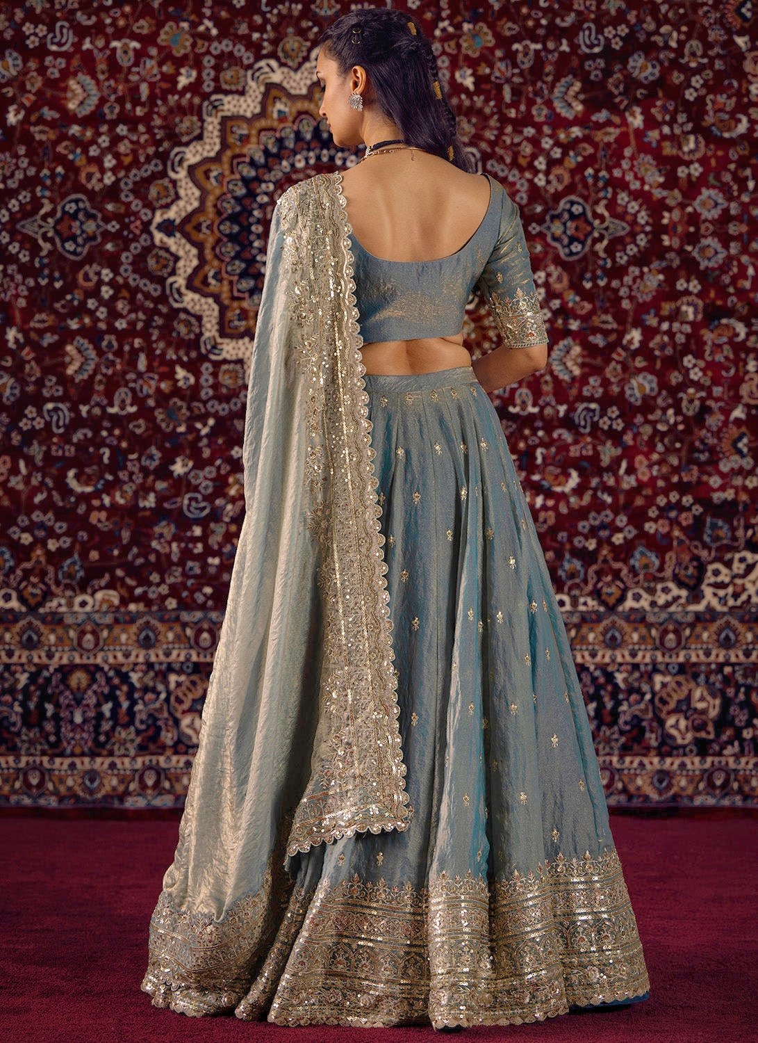 Sky Party Wear Silk Lehenga Set ClothsVilla