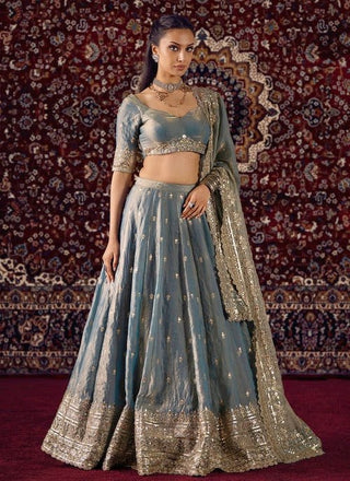 Sky Party Wear Silk Lehenga Set ClothsVilla