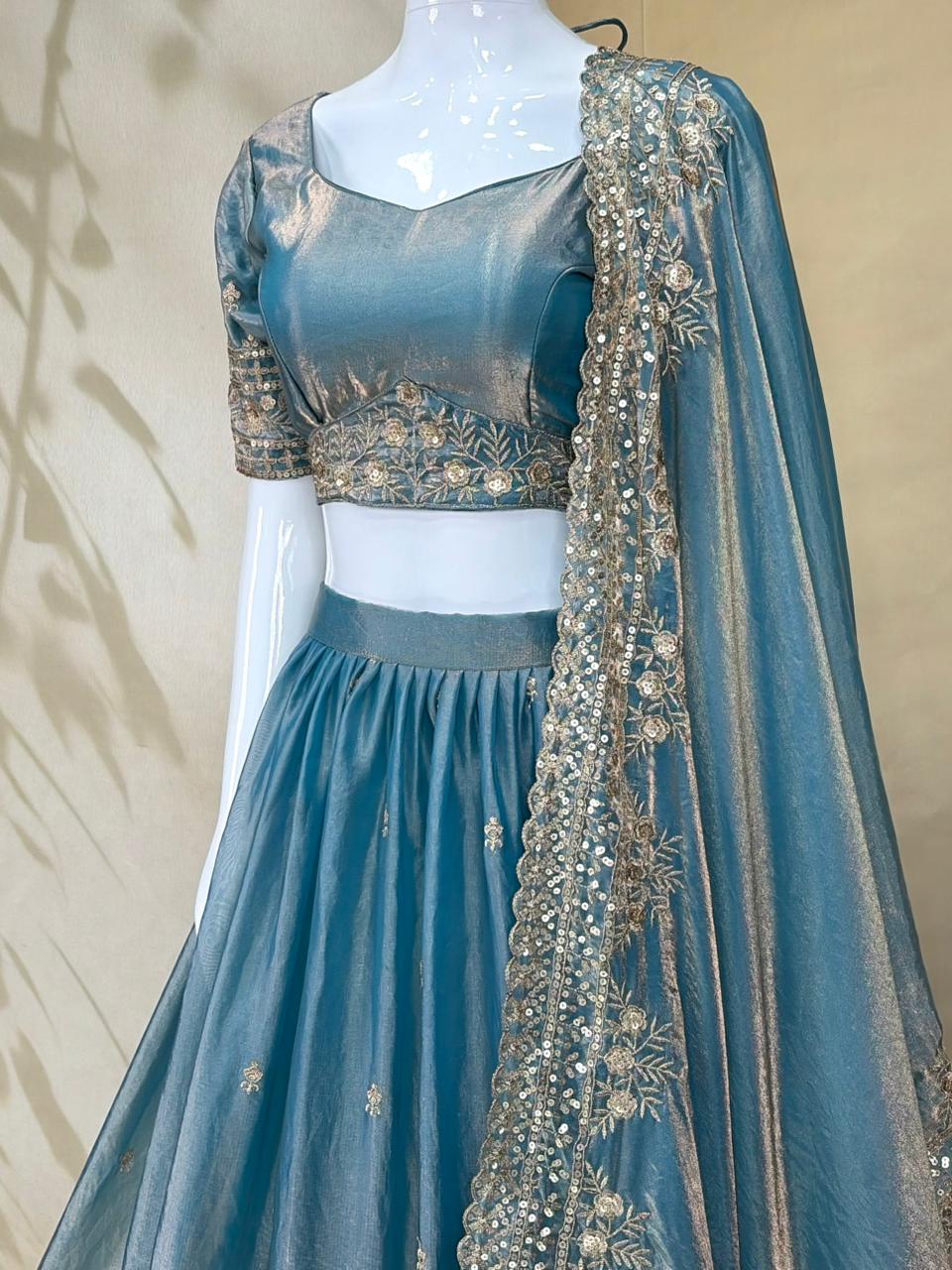 Sky Party Wear Silk Lehenga Set ClothsVilla