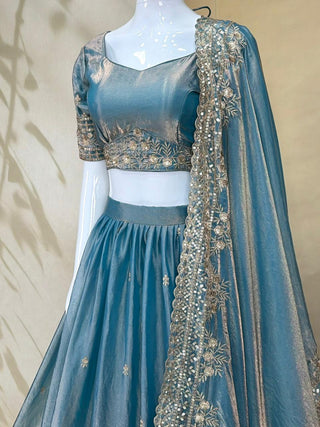 Sky Party Wear Silk Lehenga Set ClothsVilla