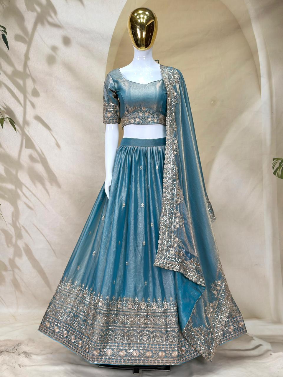 Sky Party Wear Silk Lehenga Set ClothsVilla
