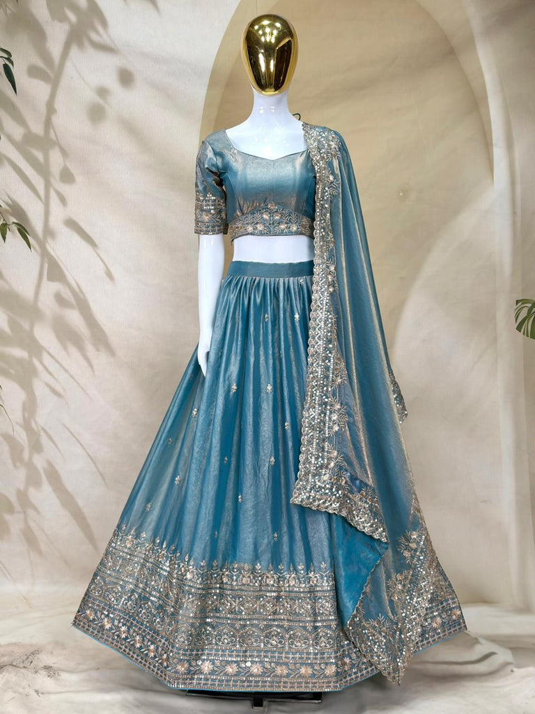 Sky Party Wear Silk Lehenga Set ClothsVilla