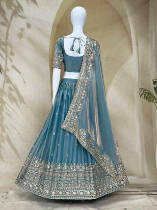 Sky Party Wear Silk Lehenga Set ClothsVilla