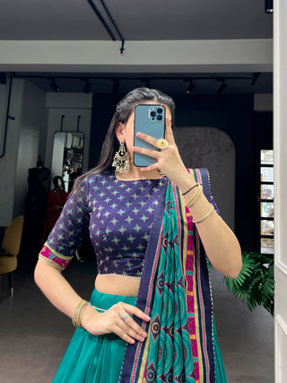Sky Silk Printed Lehenga Set ClothsVilla