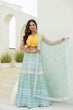 Load image into Gallery viewer, Sky &amp; Yellow Graceful Organza Lehenga Set with Sequins &amp; Foil Embroidery – Semi-Stitched Lehenga, Unstitched Blouse &amp; Net Dupatta ClothsVilla