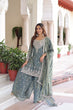 Load image into Gallery viewer, Smoke Gray Fendi Silk Coding Sequins Embroidered Kurti with Sharara &amp; Designer Dupatta – Full Cotton Inner Party &amp; Festive Wear Set ClothsVilla