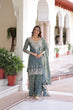 Load image into Gallery viewer, Smoke Gray Fendi Silk Coding Sequins Embroidered Kurti with Sharara &amp; Designer Dupatta – Full Cotton Inner Party &amp; Festive Wear Set ClothsVilla