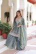 Load image into Gallery viewer, Smoke Gray Fendi Silk Coding Sequins Embroidered Kurti with Sharara &amp; Designer Dupatta – Full Cotton Inner Party &amp; Festive Wear Set ClothsVilla