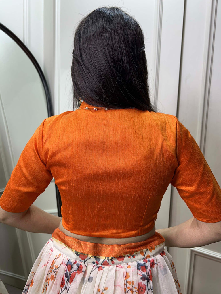 Soft Cotton Orange Floral Print Lehenga Co-ord Set ClothsVilla