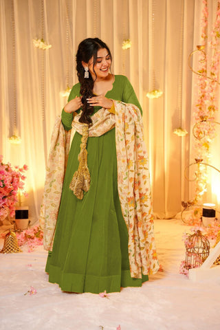 Soft Dyed Silk Floral Print Anarkali Gown with Dupatta Clothsvilla