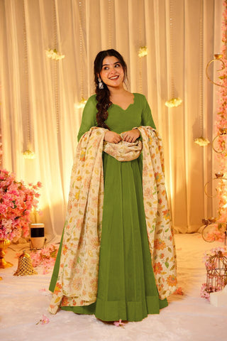 Soft Dyed Silk Floral Print Anarkali Gown with Dupatta Clothsvilla