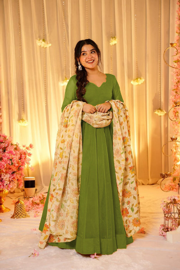 Soft Dyed Silk Floral Print Anarkali Gown with Dupatta Clothsvilla