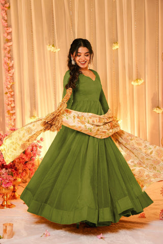 Soft Dyed Silk Floral Print Anarkali Gown with Dupatta Clothsvilla