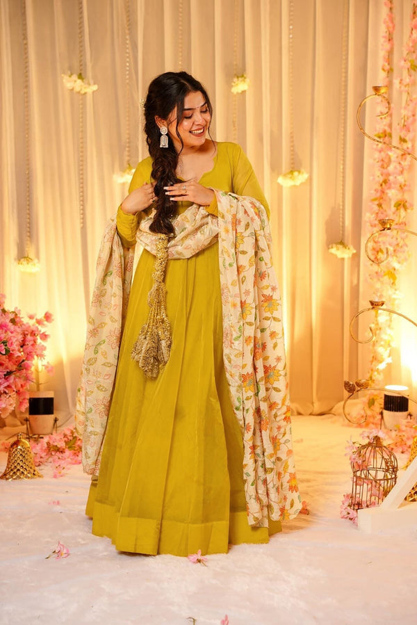 Soft Dyed Silk Floral Print Anarkali Gown with Dupatta Clothsvilla