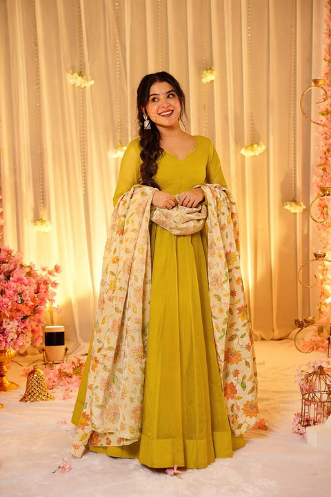 Soft Dyed Silk Floral Print Anarkali Gown with Dupatta Clothsvilla Main image