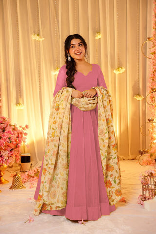Soft Dyed Silk Floral Print Anarkali Gown with Dupatta Clothsvilla