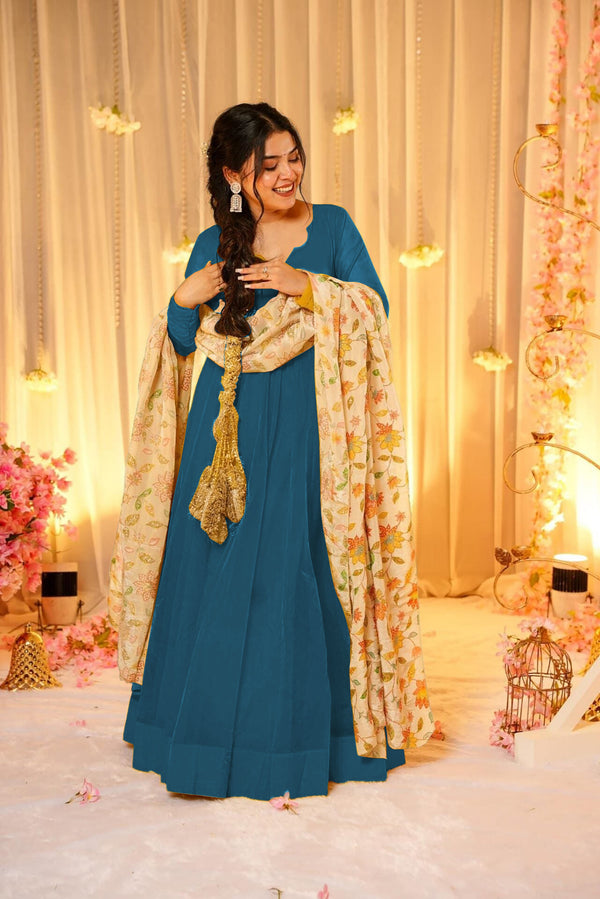 Soft Dyed Silk Floral Print Anarkali Gown with Dupatta Clothsvilla