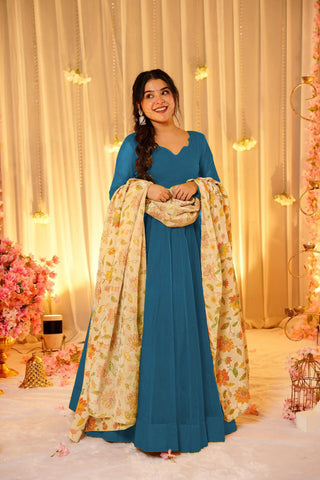 Soft Dyed Silk Floral Print Anarkali Gown with Dupatta Clothsvilla