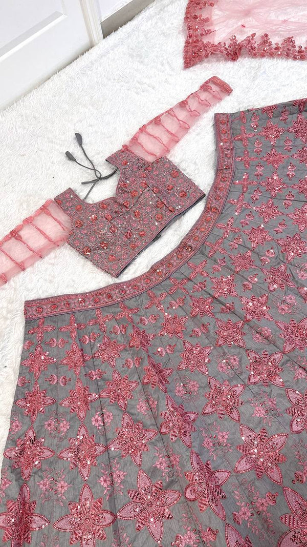 Soft Gray Thai Silk Embroidered Lehenga Choli ClothsVilla