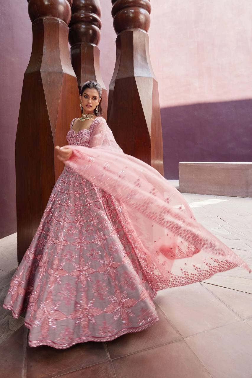 Soft Gray Thai Silk Embroidered Lehenga Choli ClothsVilla