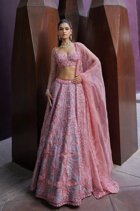 Soft Gray Thai Silk Embroidered Lehenga Choli ClothsVilla Main image