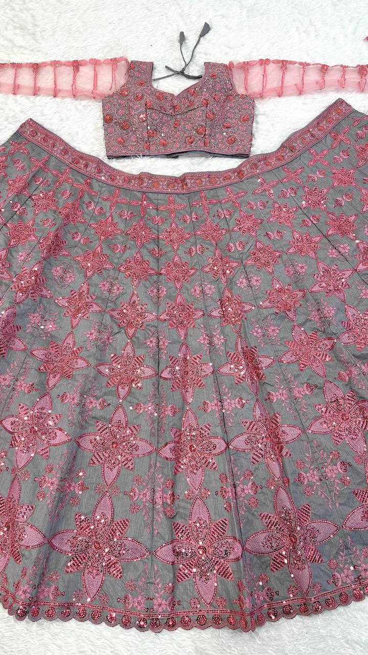 Soft Gray Thai Silk Embroidered Lehenga Choli ClothsVilla