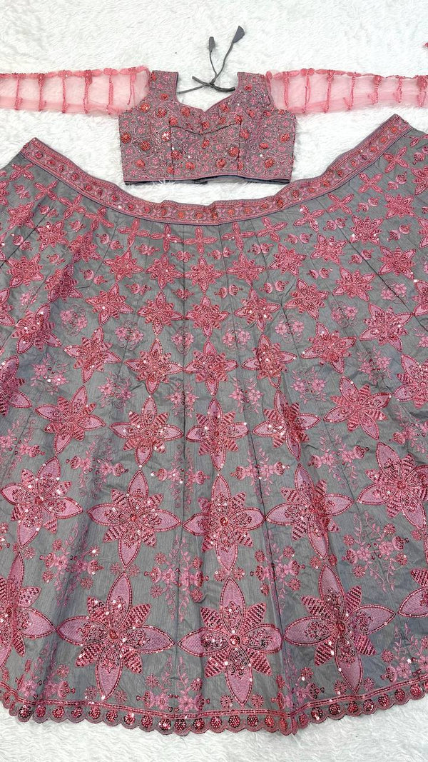 Soft Gray Thai Silk Embroidered Lehenga Choli ClothsVilla