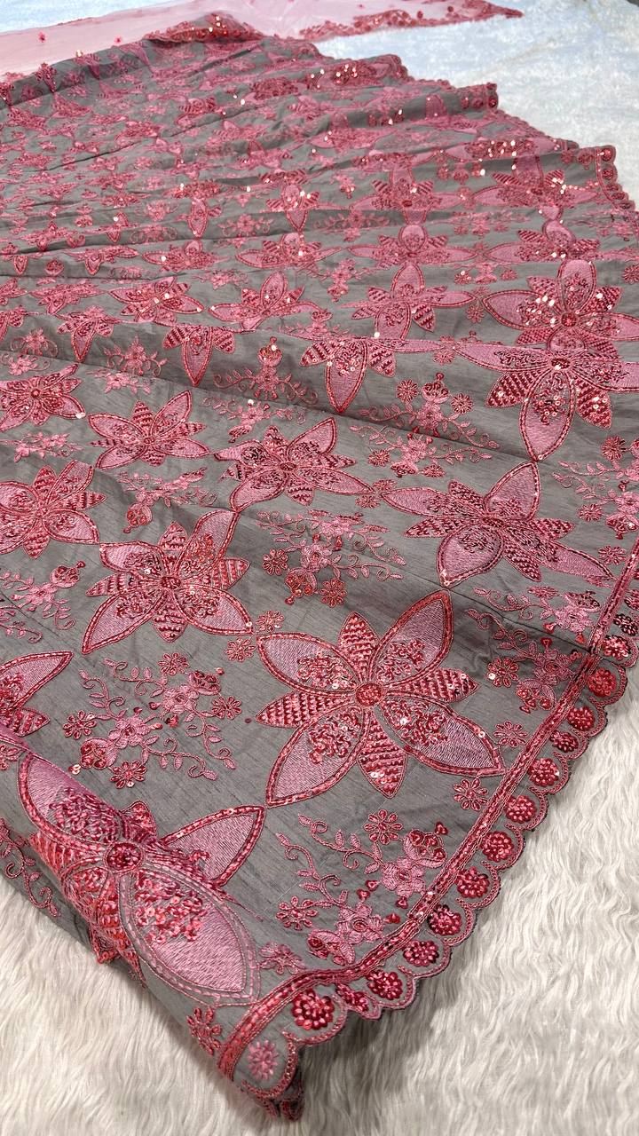 Soft Gray Thai Silk Embroidered Lehenga Choli ClothsVilla