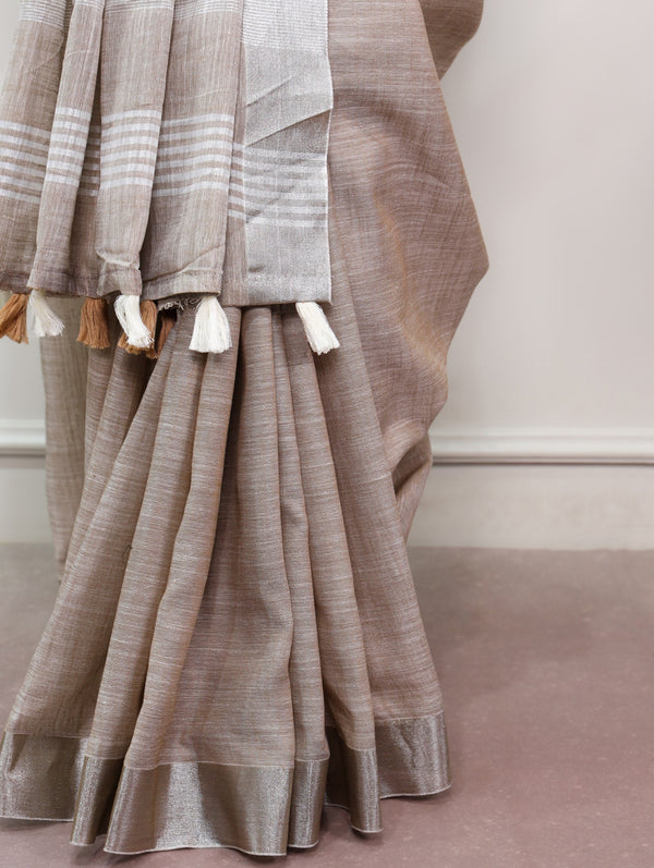 Soft Linen Saree with Zari Border ClothsVilla
