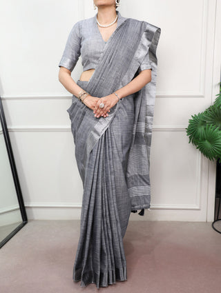 Soft Linen Saree with Zari Border ClothsVilla
