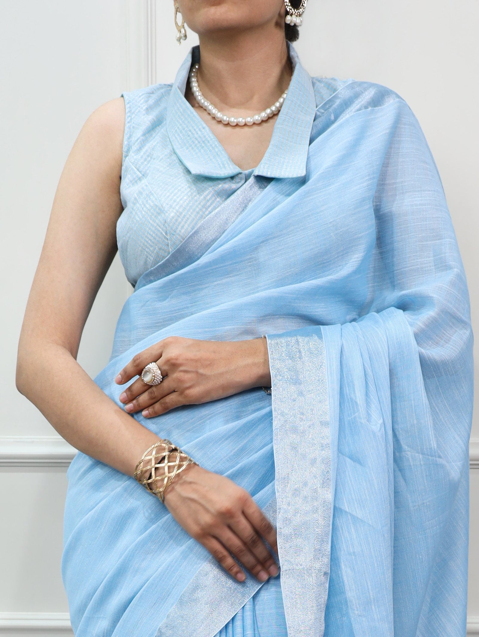 Soft Linen Saree with Zari Border ClothsVilla