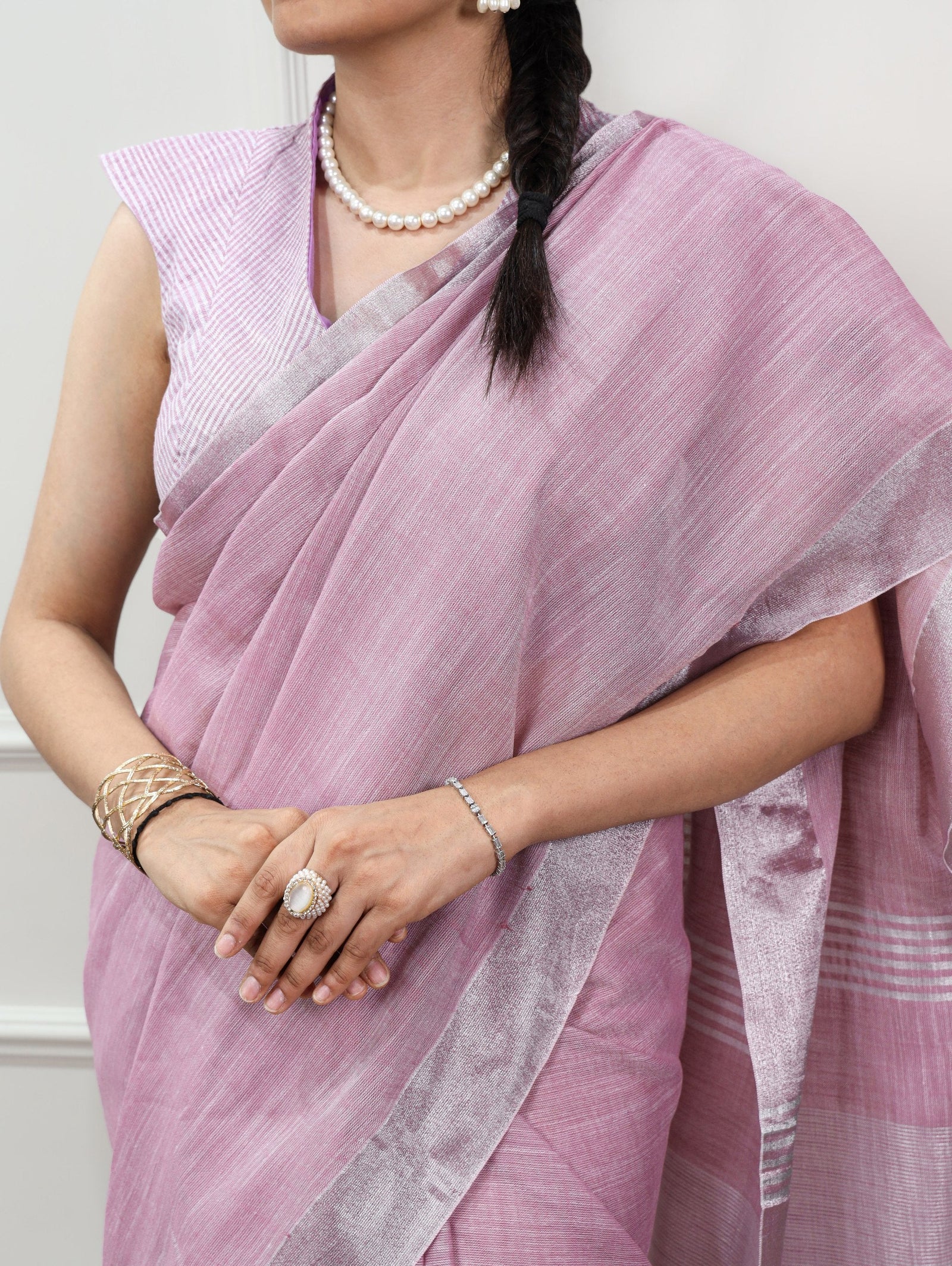 Soft Linen Saree with Zari Border ClothsVilla