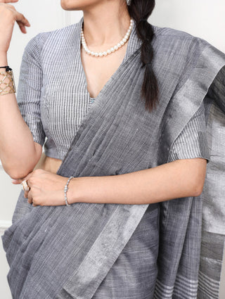 Soft Linen Saree with Zari Border ClothsVilla
