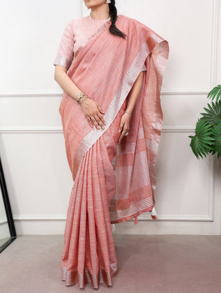 Soft Linen Saree with Zari Border ClothsVilla