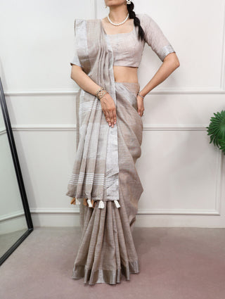 Soft Linen Saree with Zari Border ClothsVilla