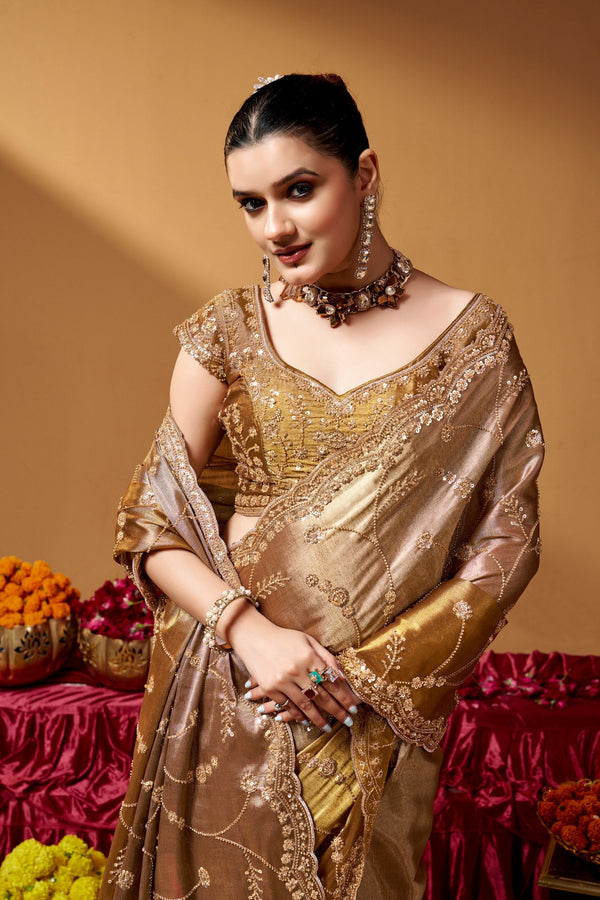 Sona Chandi Tissue Saree with Hand work ClothsVilla