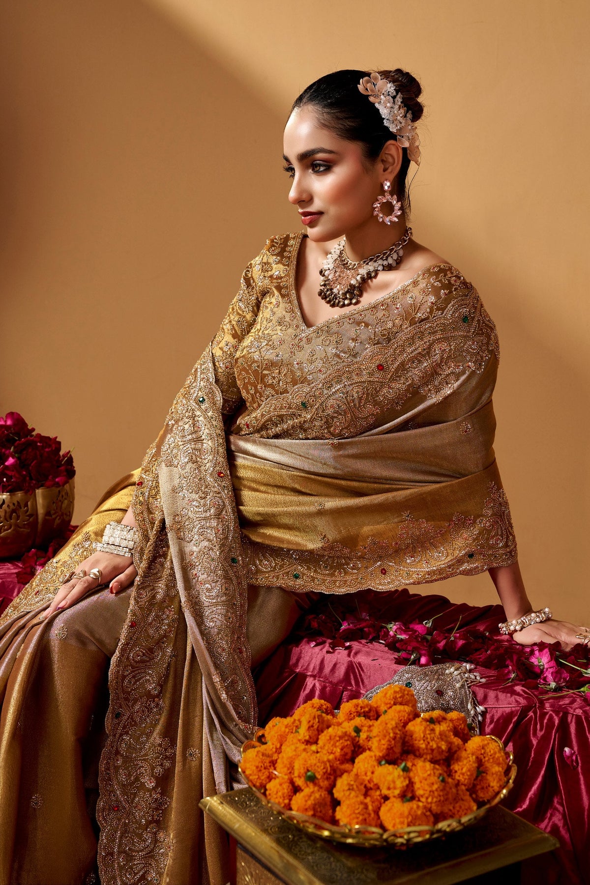 Sona Chandi Tissue Saree with Hand work ClothsVilla