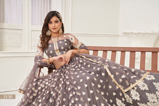 Space Gray Sophisticated  Butterfly Net Lehenga Set with White Thread and Sequence Embroidery