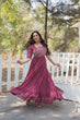 Load image into Gallery viewer, Sparkling Multithreaded Embroidered Faux Georgette Onion Color Gown with Puff Sleeves ClothsVilla