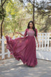 Load image into Gallery viewer, Sparkling Multithreaded Embroidered Faux Georgette Onion Color Gown with Puff Sleeves ClothsVilla