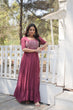 Load image into Gallery viewer, Sparkling Multithreaded Embroidered Faux Georgette Onion Color Gown with Puff Sleeves ClothsVilla