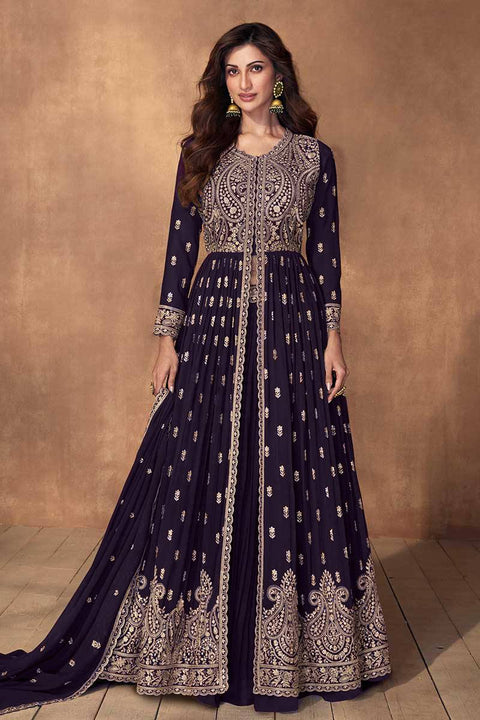 Steel Grey Embroidered Faux Georgette Lehenga Set with Dupatta ClothsVilla Main image