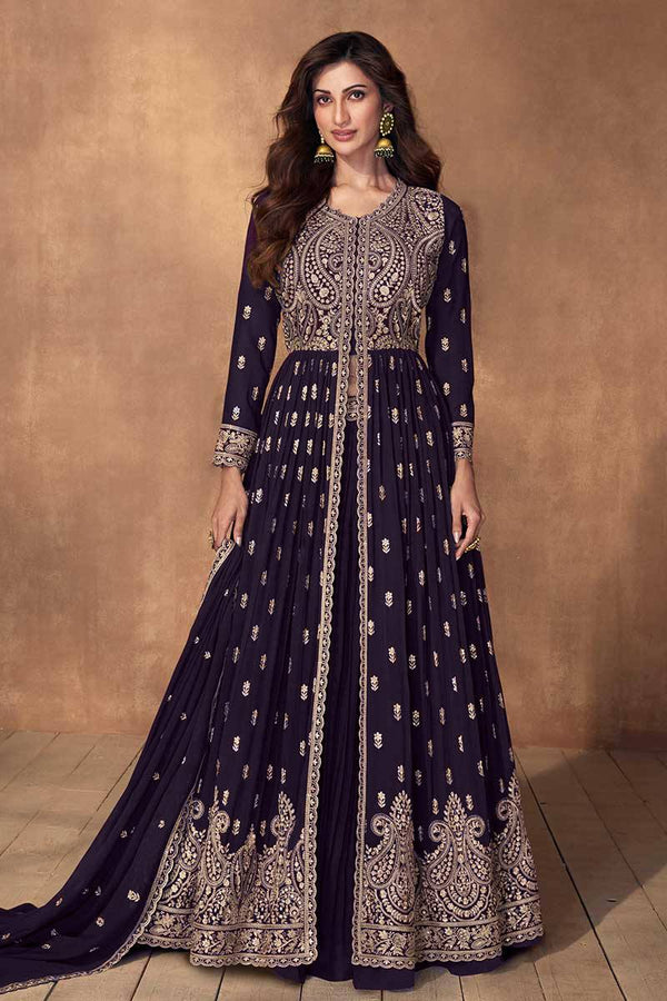 Steel Grey Embroidered Faux Georgette Lehenga Set with Dupatta ClothsVilla