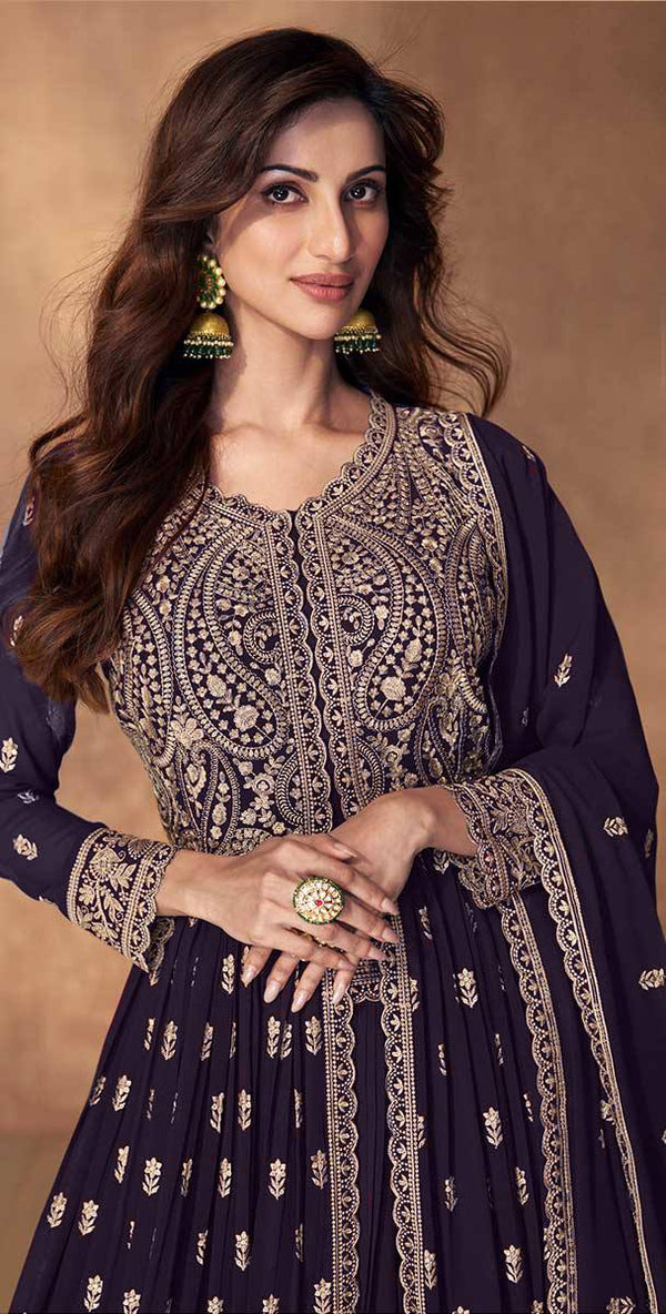 Steel Grey Embroidered Faux Georgette Lehenga Set with Dupatta ClothsVilla