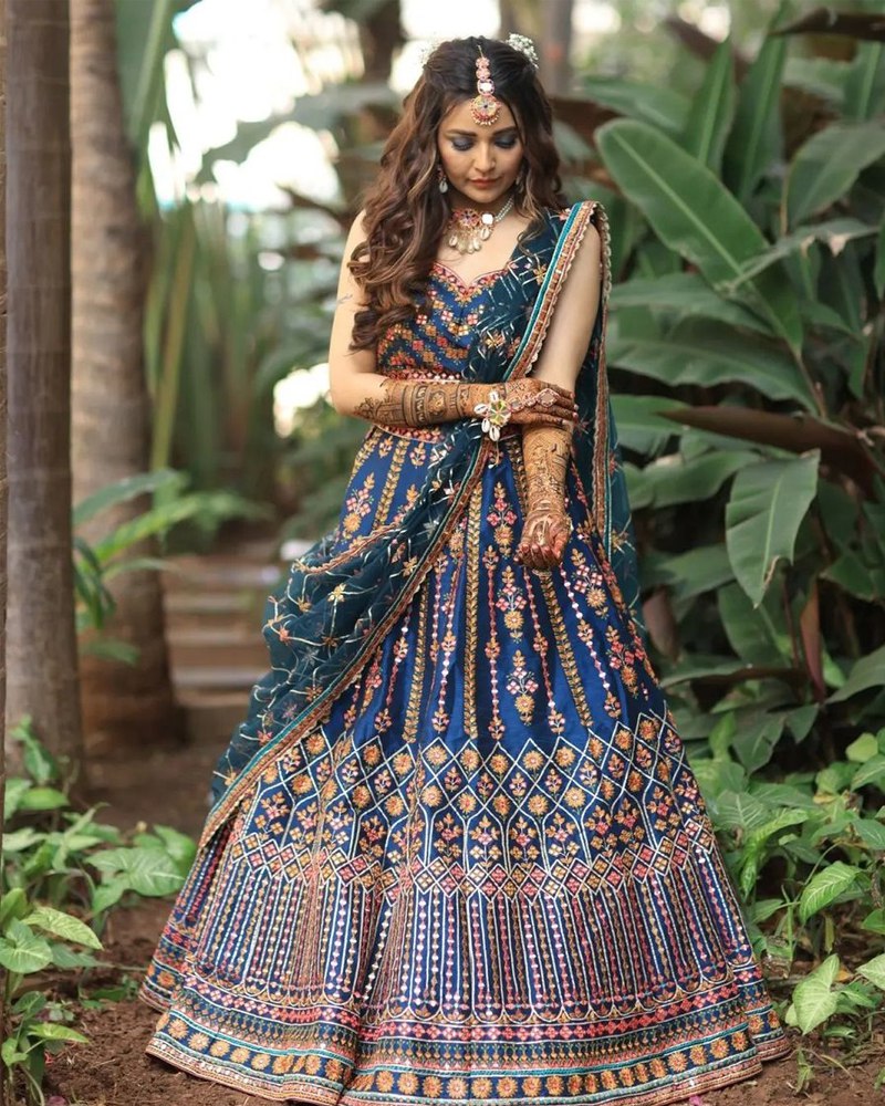 Stunning Blue Chinon Lehenga Choli with Multicolor Thread & Sequin Work ClothsVilla