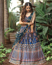 Load image into Gallery viewer, Stunning Blue Chinon Lehenga Choli with Multicolor Thread &amp; Sequin Work ClothsVilla